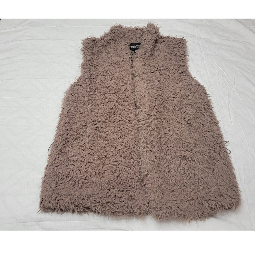 Maddison Faux Fur Vest Women Small Taupe Mauve Shaggy Open Front Sleeveless 8SHH